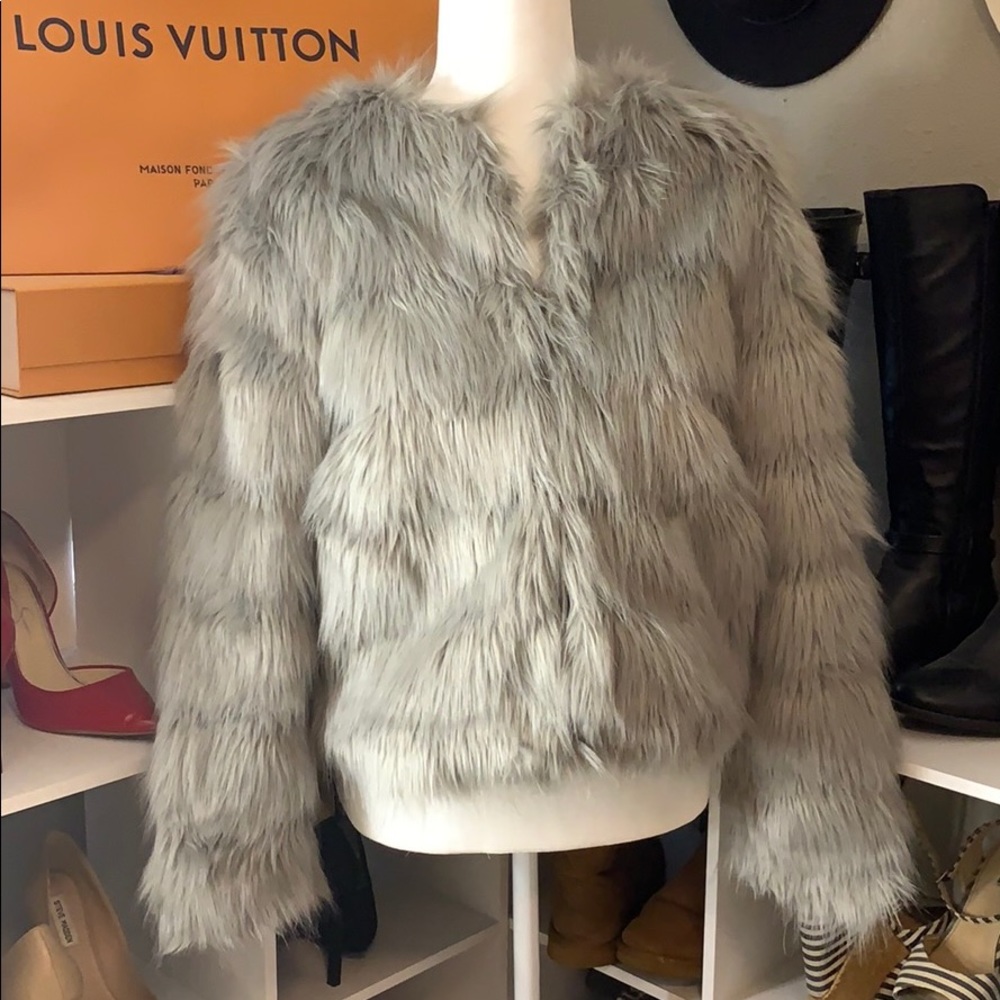 Grey faux fur coat